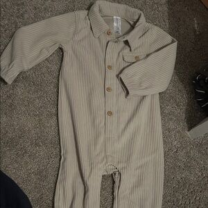 Cozy Beige Striped Kids Footie